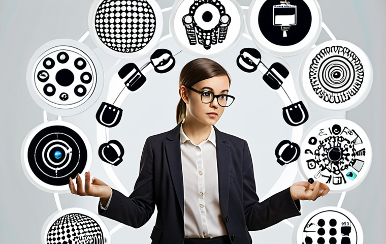 A person juggling various marketing tasks (content creation, social media, data analysis) with a determined expression, symbolizing the multi-faceted role of a startup marketer. The background includes icons representing creativity, data, and limited resources.