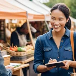 스타트업 마케팅 실기 - **Image Prompt 1: Empathetic Startup Founder Engages with Customers at a Local Market**
    A bright...
