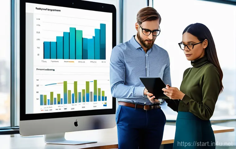 스타트업 마케팅 자격증 추천 과정 - **Image Prompt 1: Data-Driven Marketing Strategy in a Startup Office**
A diverse team of young, ...