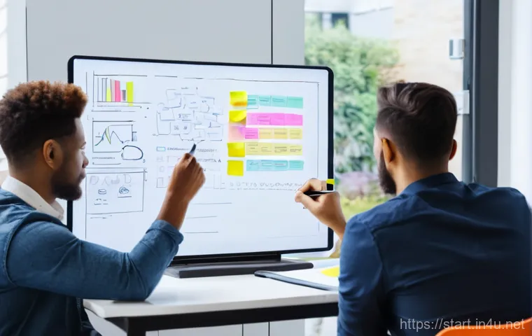 스타트업 마케팅 성장 전략 - **Image Prompt 1: Customer-Centric Strategy and Persona Development**
A diverse team of 3-4 youn...